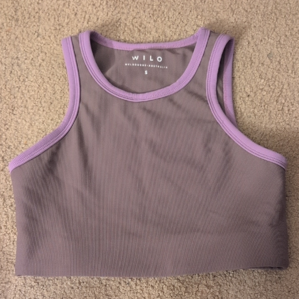Wilo Purple Ribbed Crop Top Athletic Workout Size Small
